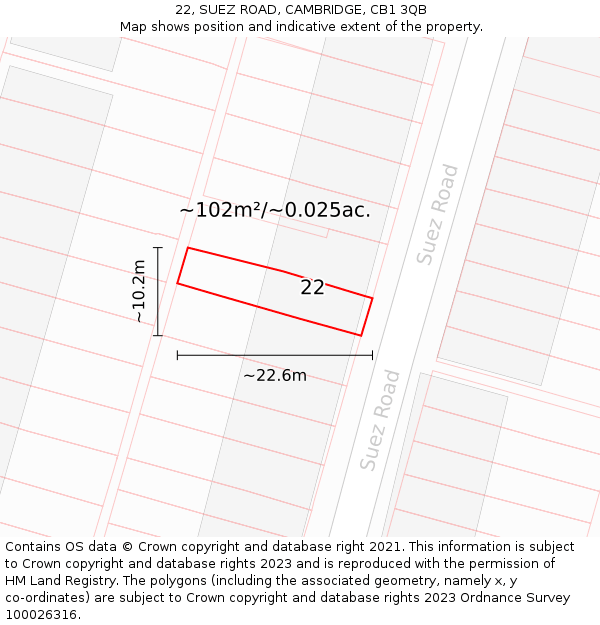 22, SUEZ ROAD, CAMBRIDGE, CB1 3QB: Plot and title map