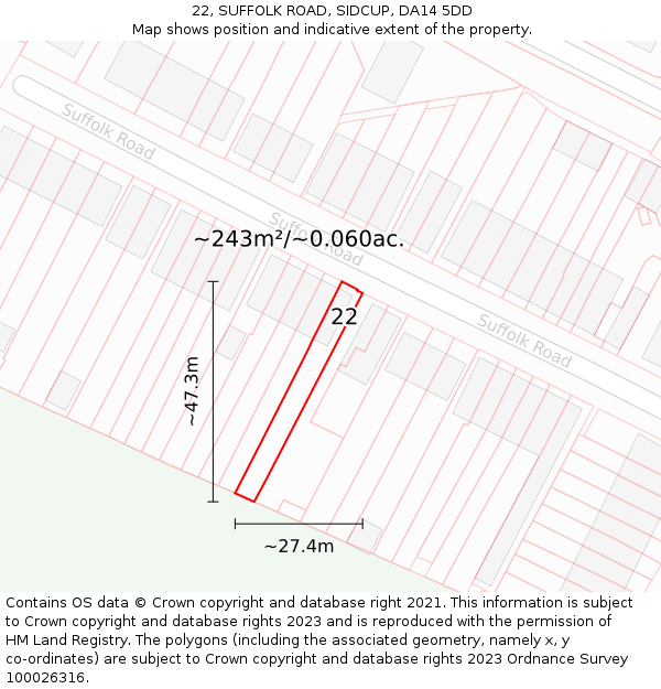 22, SUFFOLK ROAD, SIDCUP, DA14 5DD: Plot and title map