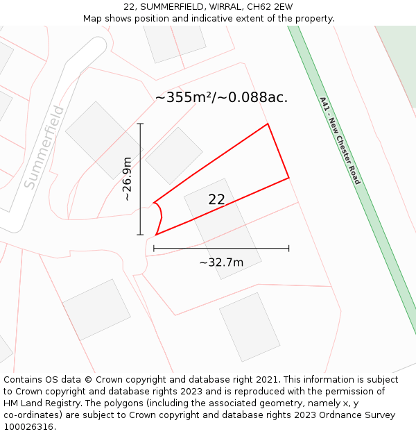22, SUMMERFIELD, WIRRAL, CH62 2EW: Plot and title map