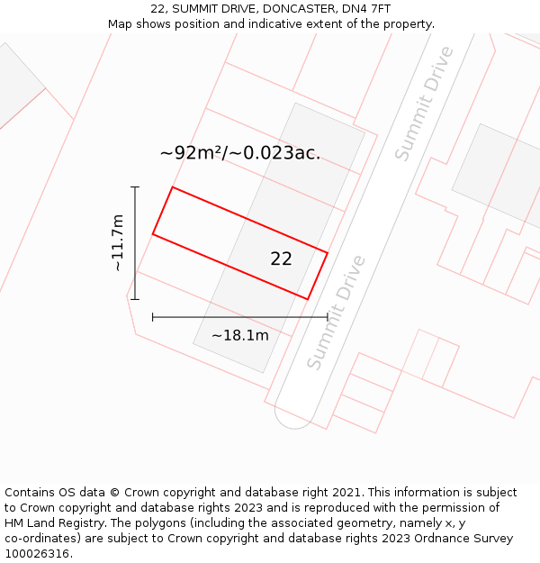 22, SUMMIT DRIVE, DONCASTER, DN4 7FT: Plot and title map