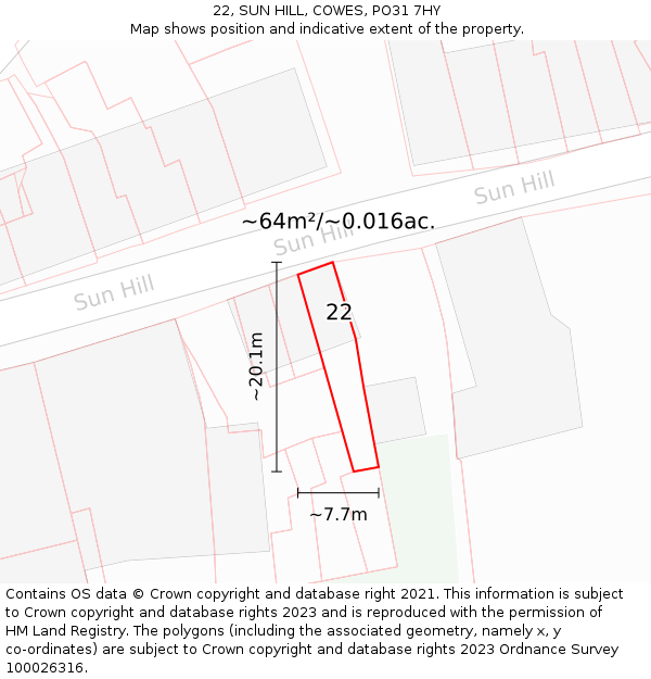 22, SUN HILL, COWES, PO31 7HY: Plot and title map