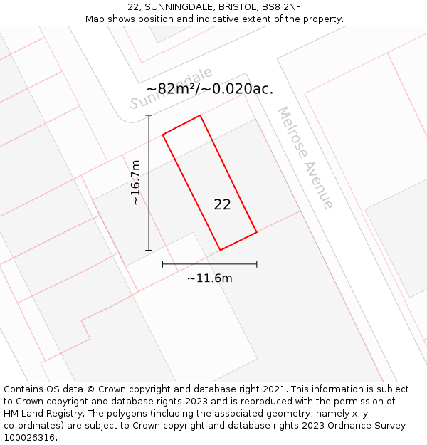 22, SUNNINGDALE, BRISTOL, BS8 2NF: Plot and title map