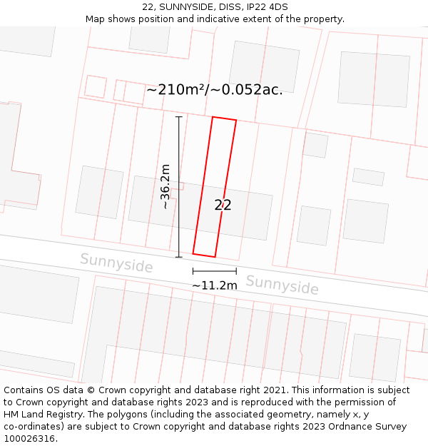 22, SUNNYSIDE, DISS, IP22 4DS: Plot and title map