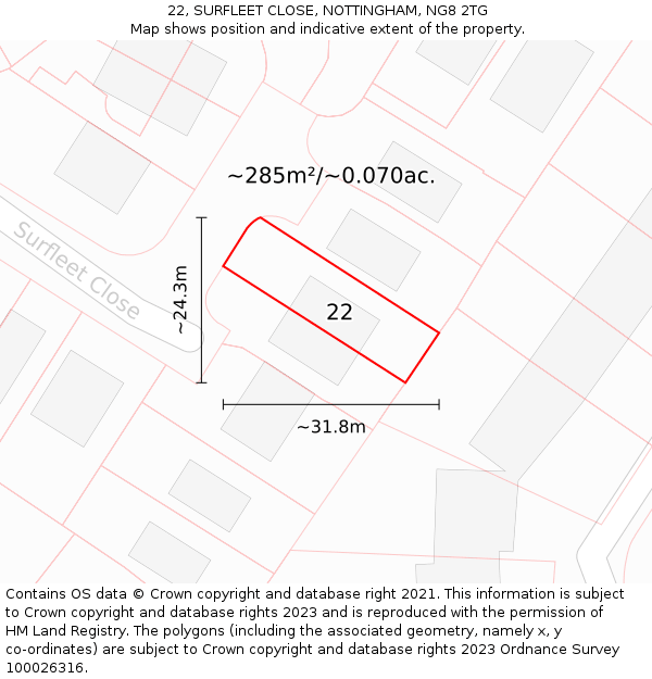 22, SURFLEET CLOSE, NOTTINGHAM, NG8 2TG: Plot and title map