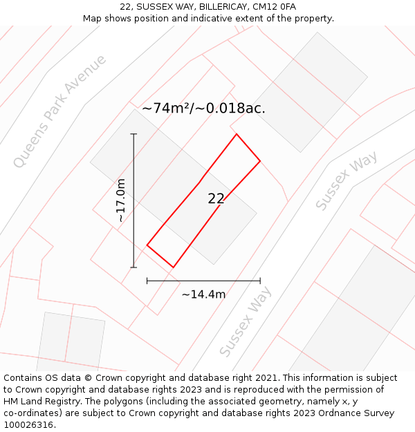 22, SUSSEX WAY, BILLERICAY, CM12 0FA: Plot and title map