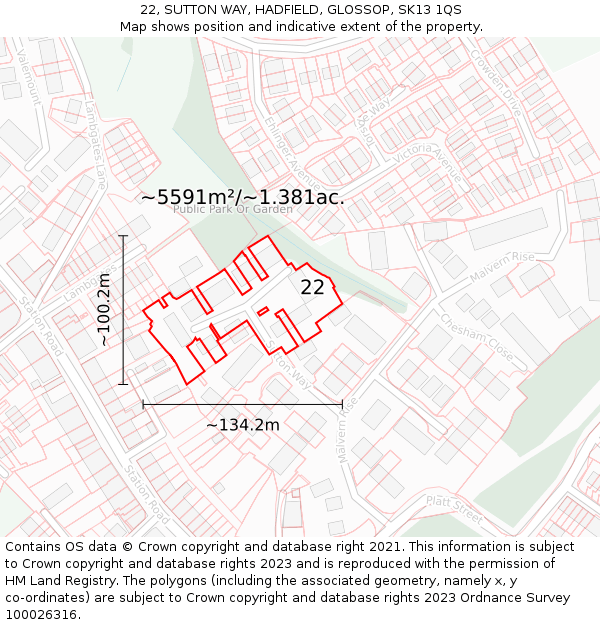 22, SUTTON WAY, HADFIELD, GLOSSOP, SK13 1QS: Plot and title map