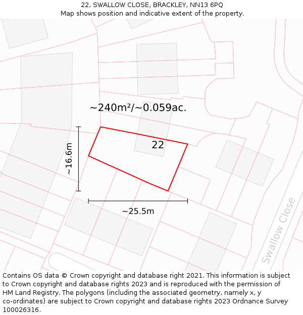 22, SWALLOW CLOSE, BRACKLEY, NN13 6PQ: Plot and title map