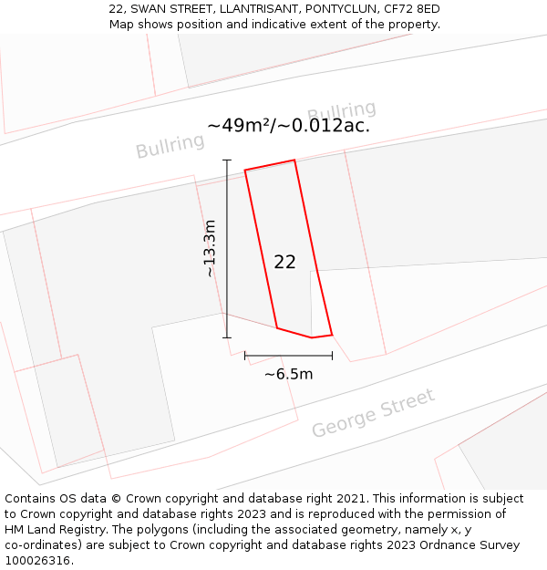 22, SWAN STREET, LLANTRISANT, PONTYCLUN, CF72 8ED: Plot and title map