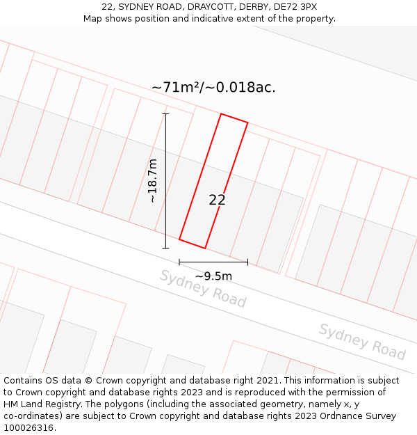 22, SYDNEY ROAD, DRAYCOTT, DERBY, DE72 3PX: Plot and title map