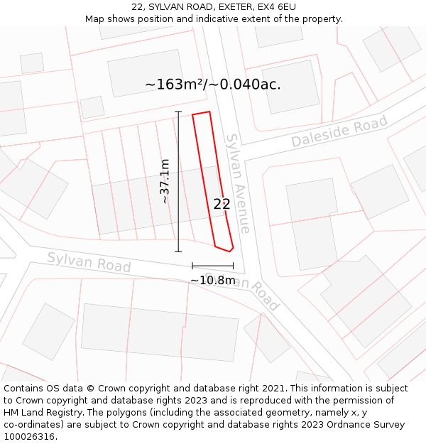 22, SYLVAN ROAD, EXETER, EX4 6EU: Plot and title map