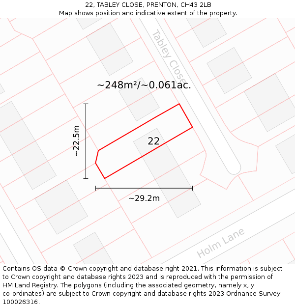 22, TABLEY CLOSE, PRENTON, CH43 2LB: Plot and title map