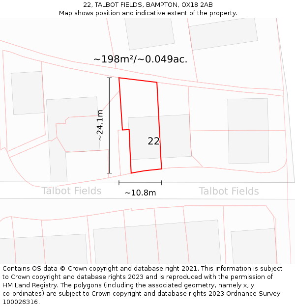 22, TALBOT FIELDS, BAMPTON, OX18 2AB: Plot and title map