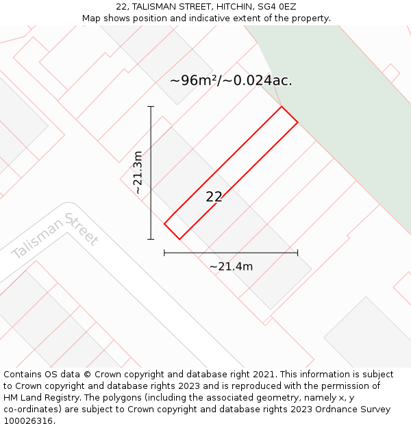 22, TALISMAN STREET, HITCHIN, SG4 0EZ: Plot and title map