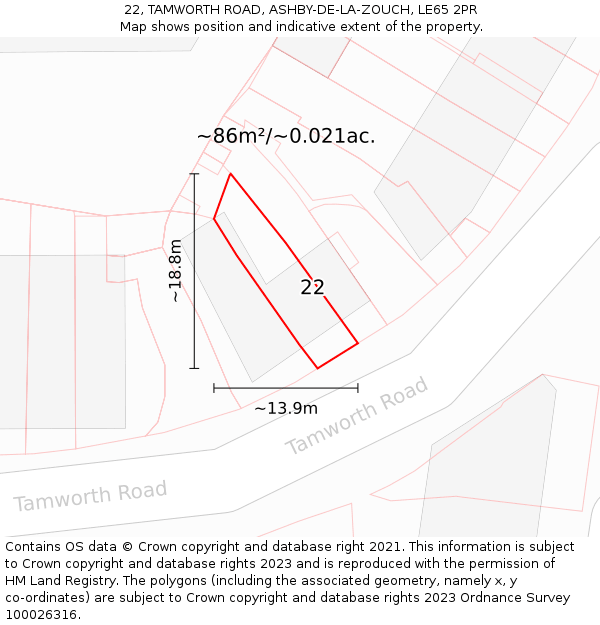 22, TAMWORTH ROAD, ASHBY-DE-LA-ZOUCH, LE65 2PR: Plot and title map