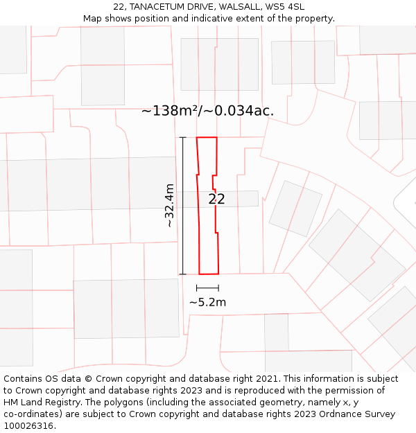 22, TANACETUM DRIVE, WALSALL, WS5 4SL: Plot and title map