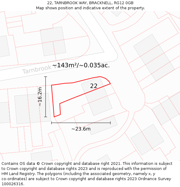 22, TARNBROOK WAY, BRACKNELL, RG12 0GB: Plot and title map