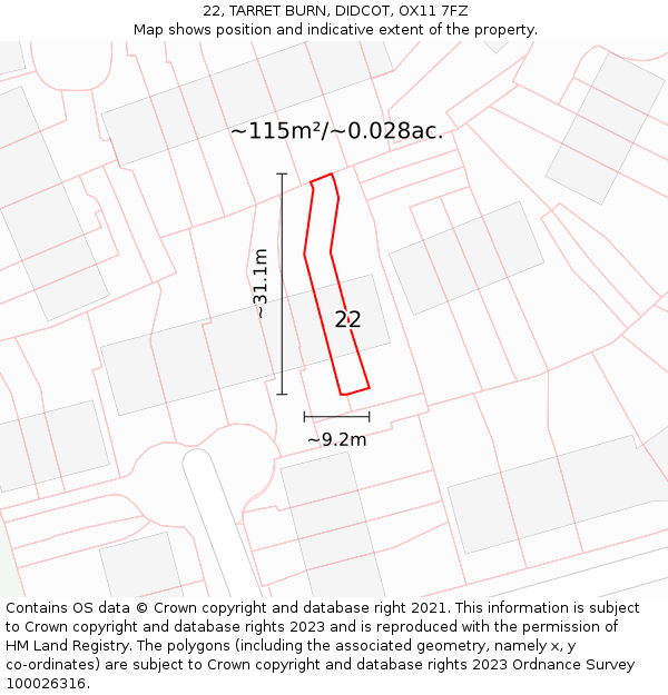 22, TARRET BURN, DIDCOT, OX11 7FZ: Plot and title map