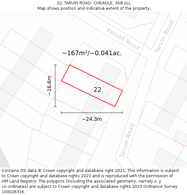 22, TARVIN ROAD, CHEADLE, SK8 2LL: Plot and title map