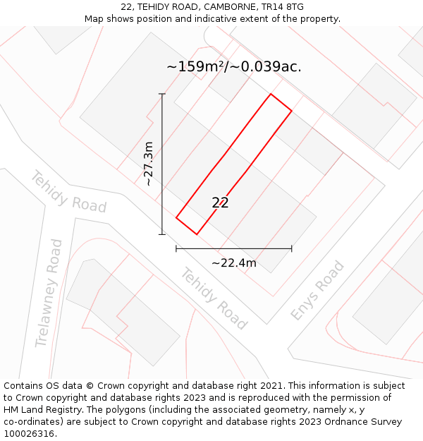 22, TEHIDY ROAD, CAMBORNE, TR14 8TG: Plot and title map