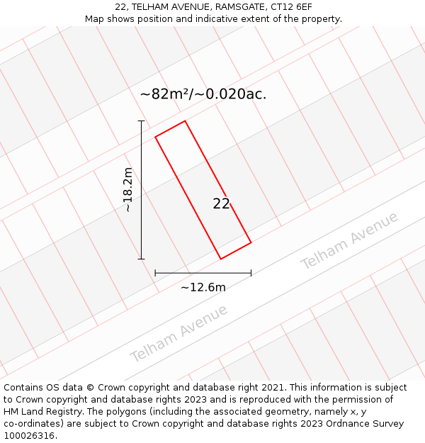 22, TELHAM AVENUE, RAMSGATE, CT12 6EF: Plot and title map