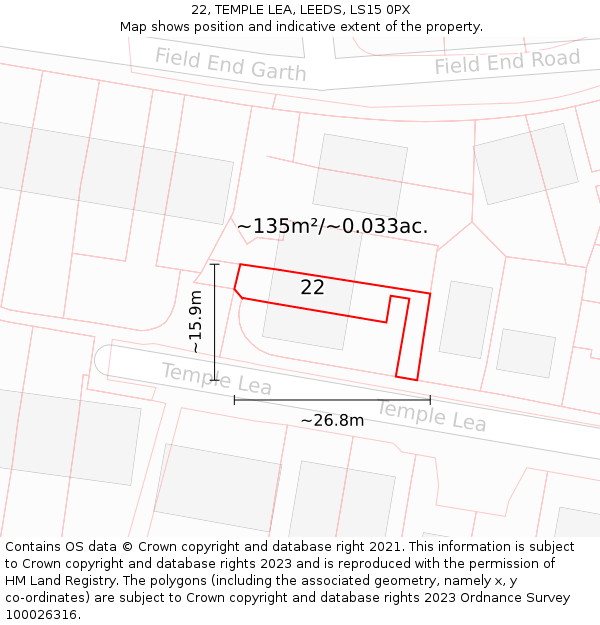 22, TEMPLE LEA, LEEDS, LS15 0PX: Plot and title map