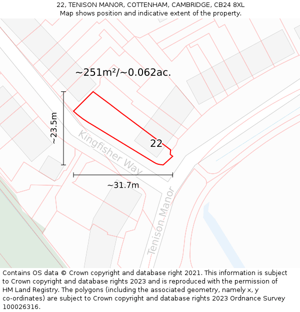 22, TENISON MANOR, COTTENHAM, CAMBRIDGE, CB24 8XL: Plot and title map