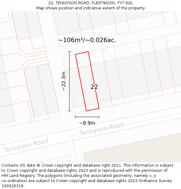 22, TENNYSON ROAD, FLEETWOOD, FY7 6QL: Plot and title map