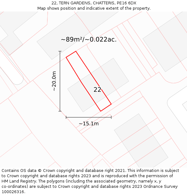 22, TERN GARDENS, CHATTERIS, PE16 6DX: Plot and title map