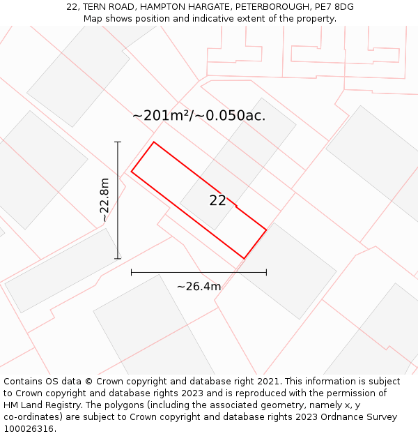 22, TERN ROAD, HAMPTON HARGATE, PETERBOROUGH, PE7 8DG: Plot and title map