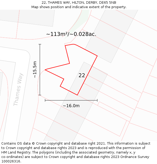 22, THAMES WAY, HILTON, DERBY, DE65 5NB: Plot and title map