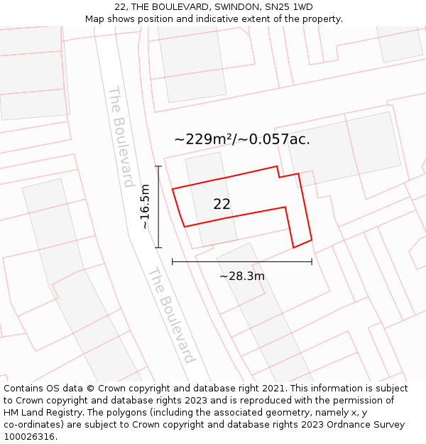22, THE BOULEVARD, SWINDON, SN25 1WD: Plot and title map