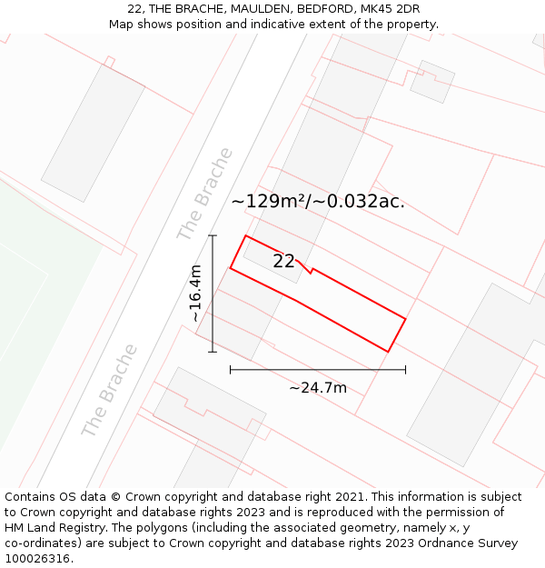 22, THE BRACHE, MAULDEN, BEDFORD, MK45 2DR: Plot and title map