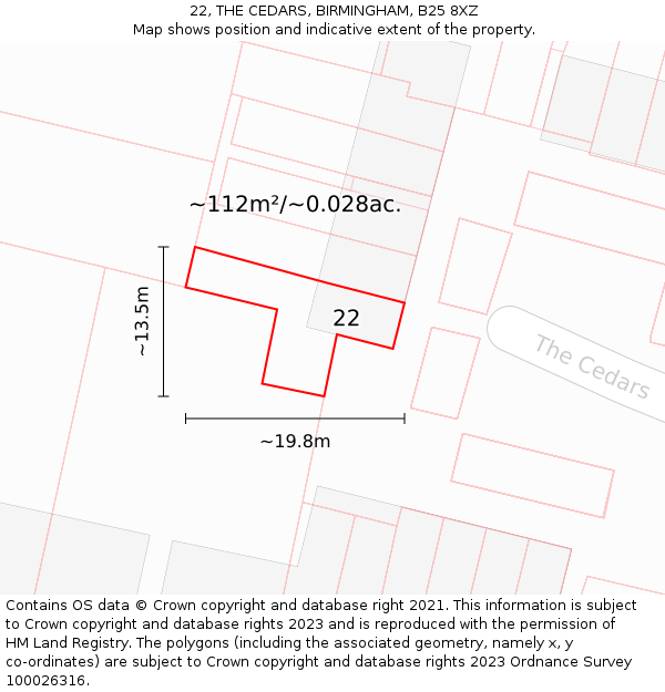 22, THE CEDARS, BIRMINGHAM, B25 8XZ: Plot and title map
