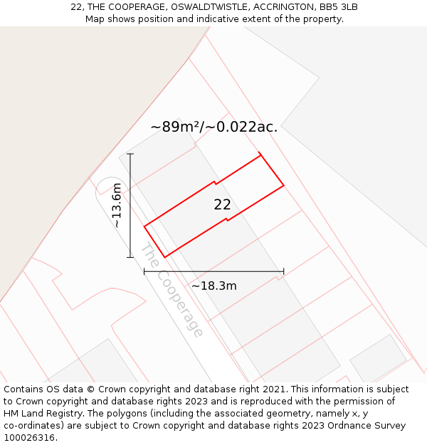 22, THE COOPERAGE, OSWALDTWISTLE, ACCRINGTON, BB5 3LB: Plot and title map