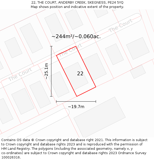 22, THE COURT, ANDERBY CREEK, SKEGNESS, PE24 5YQ: Plot and title map
