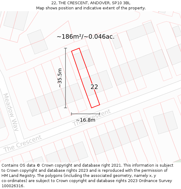 22, THE CRESCENT, ANDOVER, SP10 3BL: Plot and title map