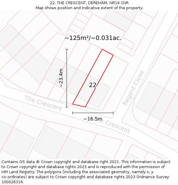 22, THE CRESCENT, DEREHAM, NR19 1NR: Plot and title map