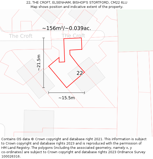 22, THE CROFT, ELSENHAM, BISHOP'S STORTFORD, CM22 6LU: Plot and title map
