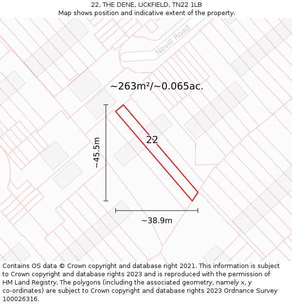 22, THE DENE, UCKFIELD, TN22 1LB: Plot and title map