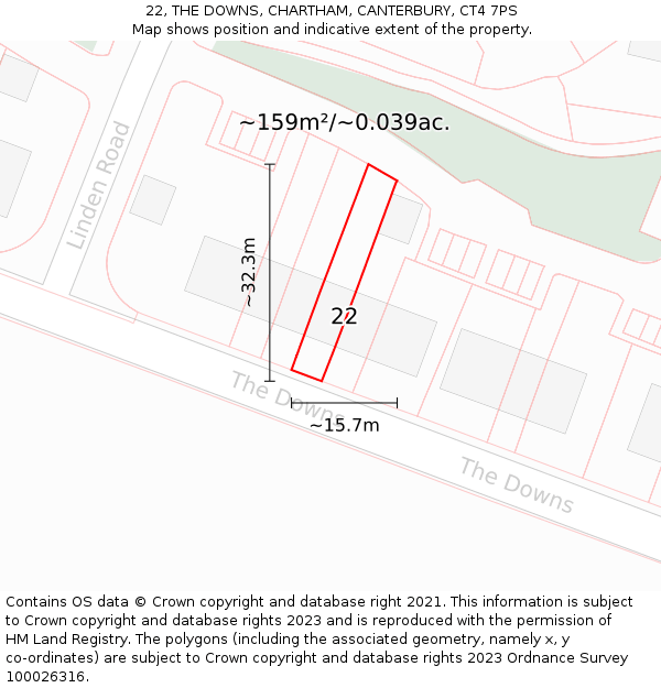22, THE DOWNS, CHARTHAM, CANTERBURY, CT4 7PS: Plot and title map