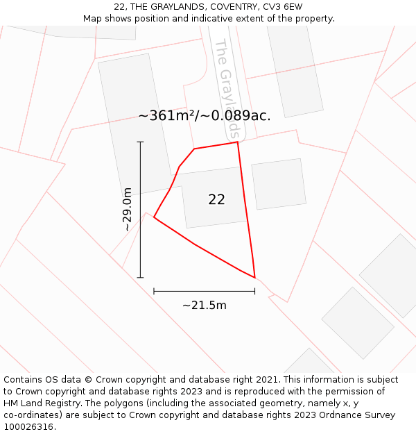 22, THE GRAYLANDS, COVENTRY, CV3 6EW: Plot and title map