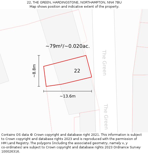 22, THE GREEN, HARDINGSTONE, NORTHAMPTON, NN4 7BU: Plot and title map