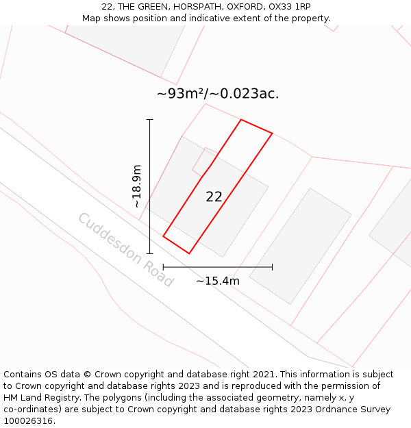22, THE GREEN, HORSPATH, OXFORD, OX33 1RP: Plot and title map