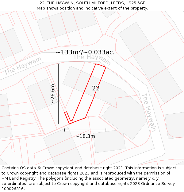 22, THE HAYWAIN, SOUTH MILFORD, LEEDS, LS25 5GE: Plot and title map