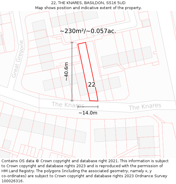 22, THE KNARES, BASILDON, SS16 5UD: Plot and title map