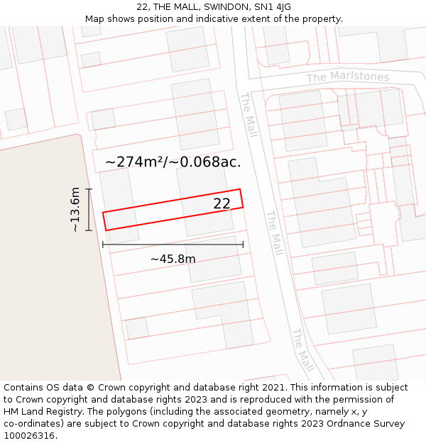 22, THE MALL, SWINDON, SN1 4JG: Plot and title map