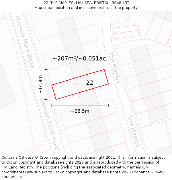 22, THE MAPLES, NAILSEA, BRISTOL, BS48 4RT: Plot and title map