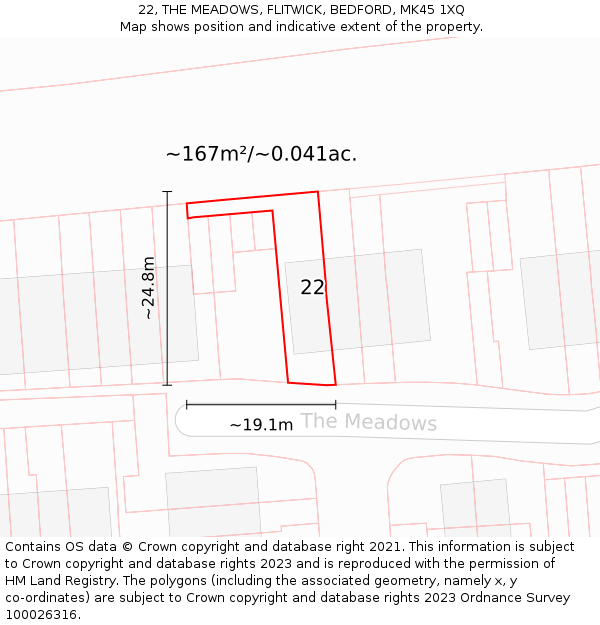 22, THE MEADOWS, FLITWICK, BEDFORD, MK45 1XQ: Plot and title map