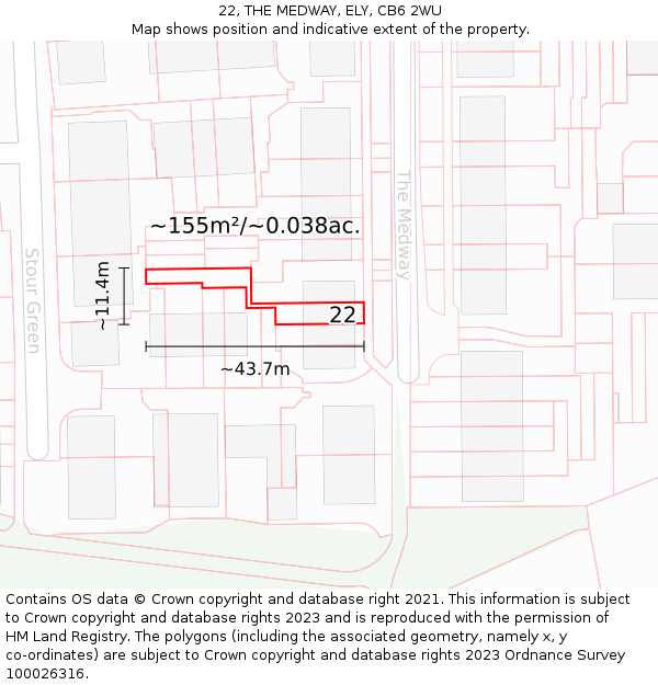 22, THE MEDWAY, ELY, CB6 2WU: Plot and title map