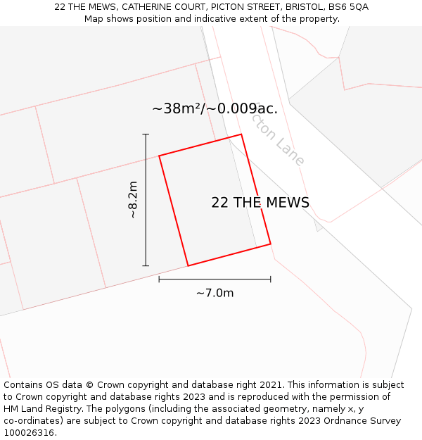 22 THE MEWS, CATHERINE COURT, PICTON STREET, BRISTOL, BS6 5QA: Plot and title map
